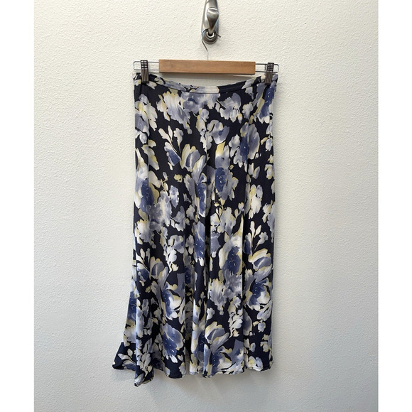 Jones New York Silk Maxi Skirt Fairy Grunge Womens Size 6 petite Blue Floral - Picture 1 of 6